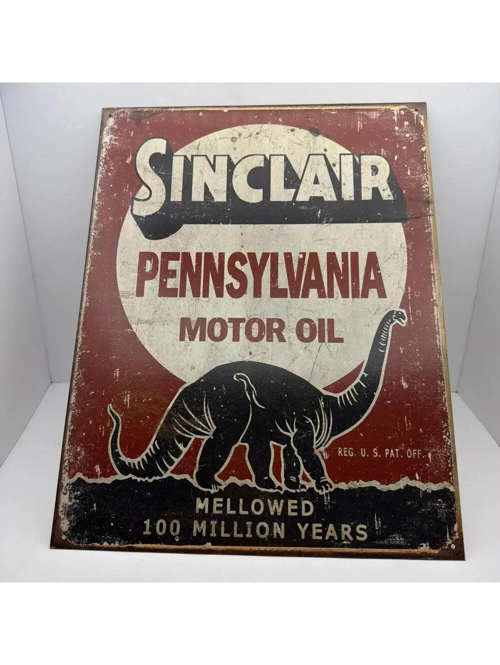 VINTAGE 12x16 in SINCLAIR PENNSYLVANIA MOTOR OIL ADV SIGN TIN METAL TACKER - X91